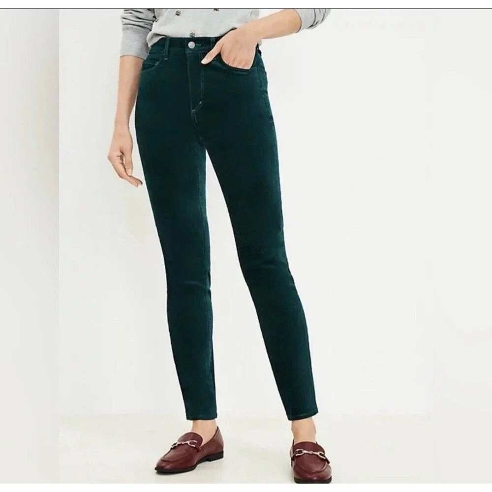 Loft Velvet Skinny Pants Women 30/10 Petite Teal Green Holiday Dark Academia NWT